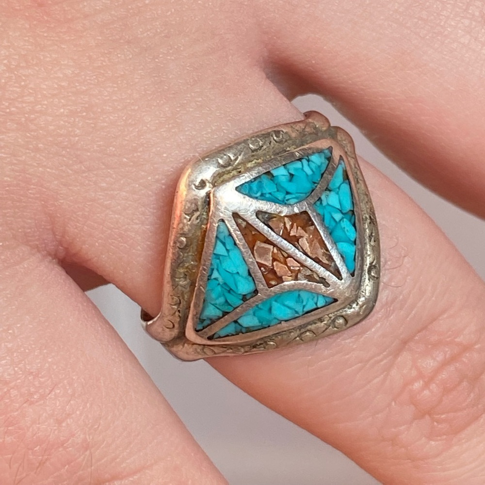 VINTAGE Native American 925 sterling silver  Turquoise ring Size 10